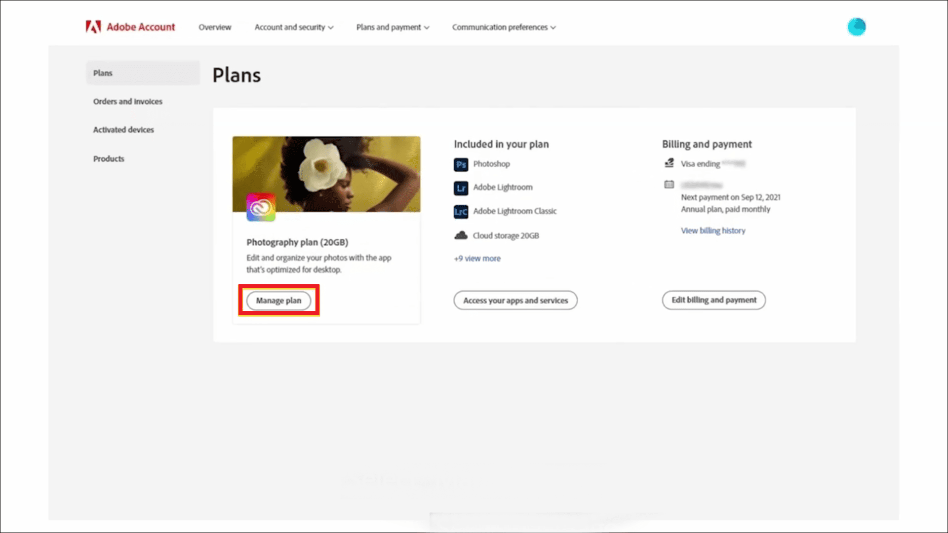 Select Manage Plan