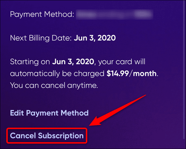 Click the Cancel Sub