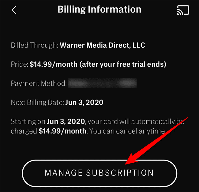 Tap the manage sub