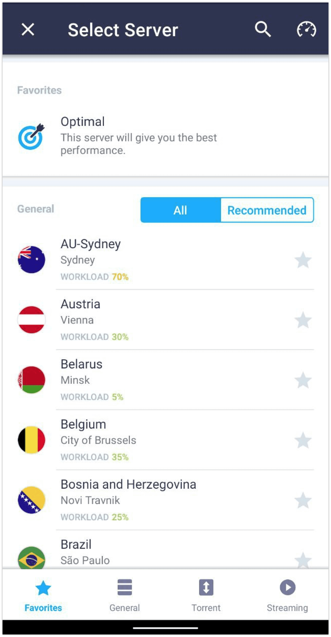 Changer l'emplacement du serveur VPN