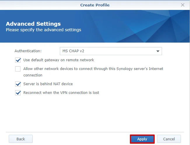 How to setup VPN on Synology - Apply settings and create L2TP VPN profile