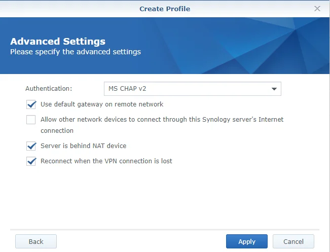 Synology VPN setup - Advanced L2TP settings
