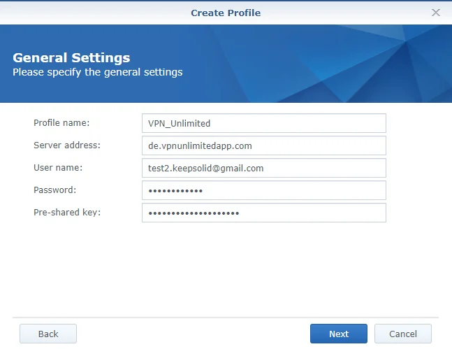 Synology VPN setup - General L2TP settings