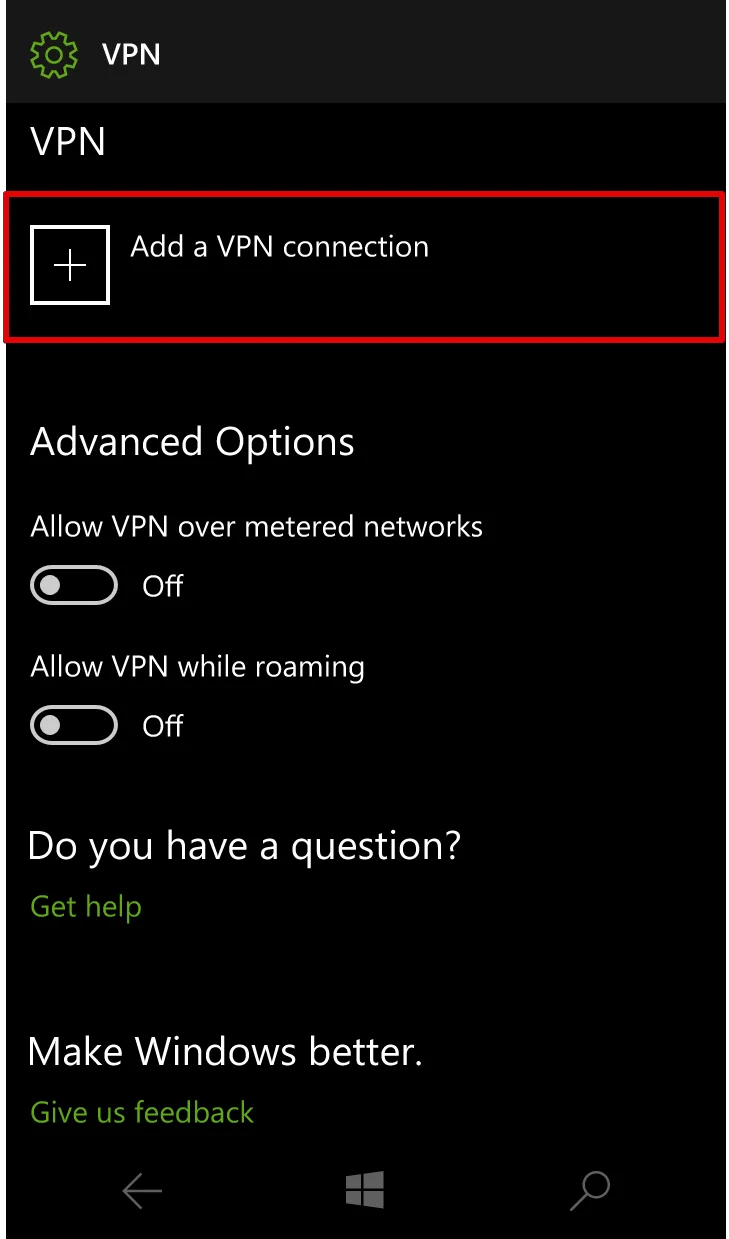 Add a VPN connection on Windows 10 phone