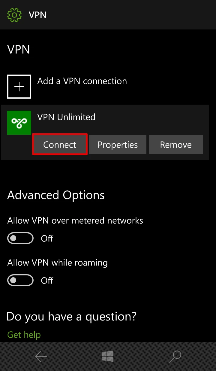 Connect to VPN on Windows Phone 10