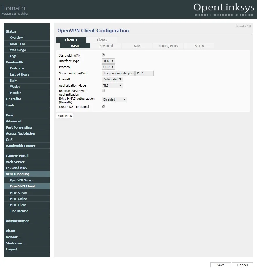 VPN router: set up OpenVPN client on Asus Tomato router - basic settings