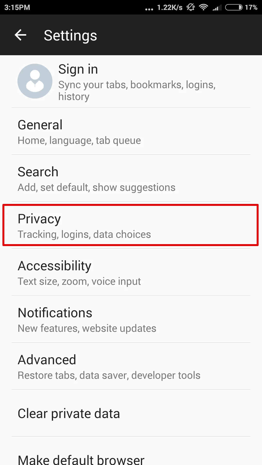 How do cookies affect the VPN? - In FireFox for Android - Tap Privacy
