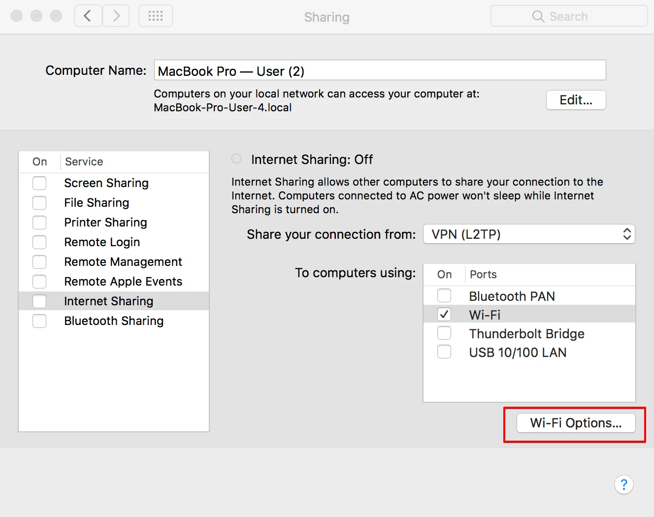 How to share VPN connection over WiFi using Mac - Next, go to Wi-Fi Options
