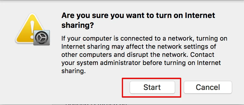 How to share VPN connection over WiFi Mac - To confirm your intention to enable Internet Sharing
