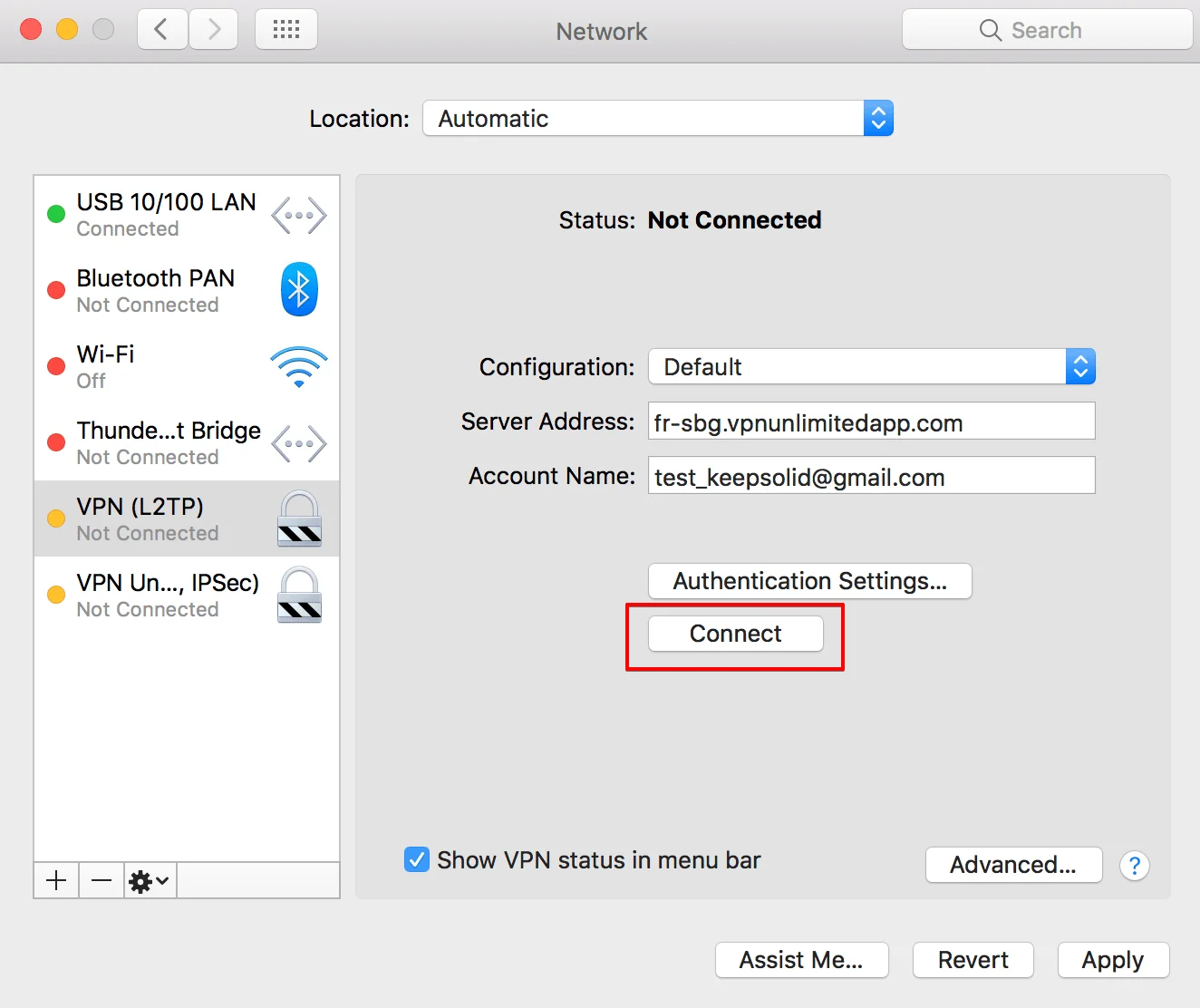 How to share VPN connection over WiFi Mac - Click Connect and the VPN connection will be established