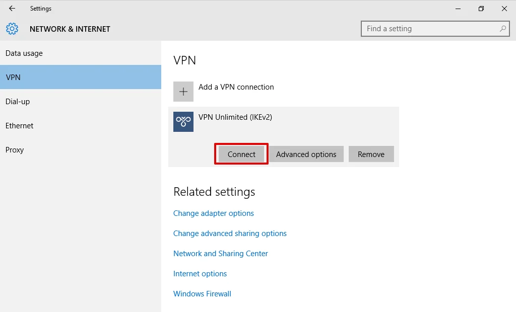 IKEv2 configuration guide for Windows PC - Click Connect and the VPN connection will be established