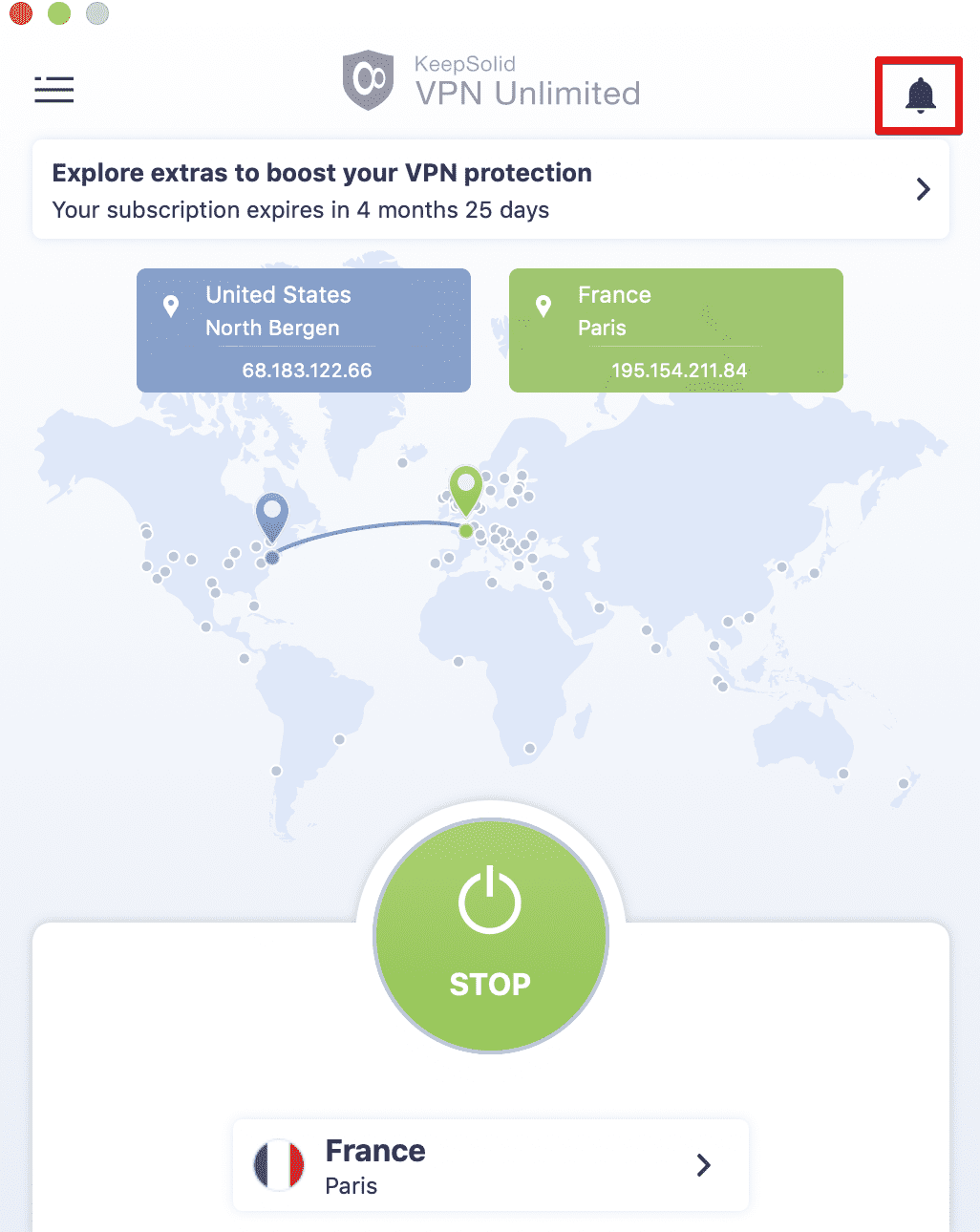 Notifications in KeepSolid VPN Unlimited app on mac
