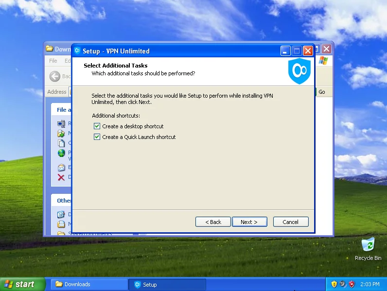How to install and use VPN App on Windows XP SP3 - Select where you would like to create shortcuts