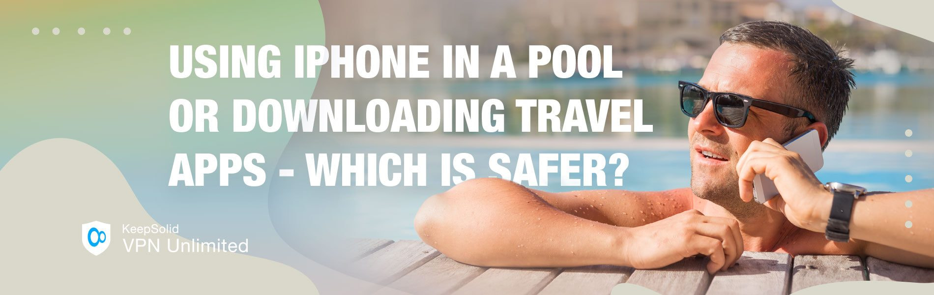 Man talking on iPhone while relaxing in the swimming pool