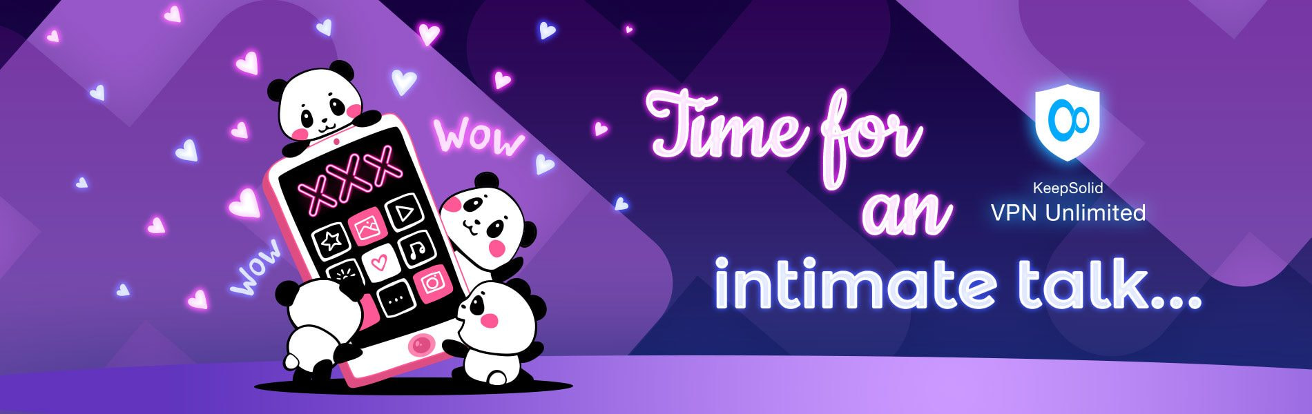 illustration of lovely cartoon pandas with pink color big phone on white background accessing adult website. Happy little cute pandas and new adult gadget.