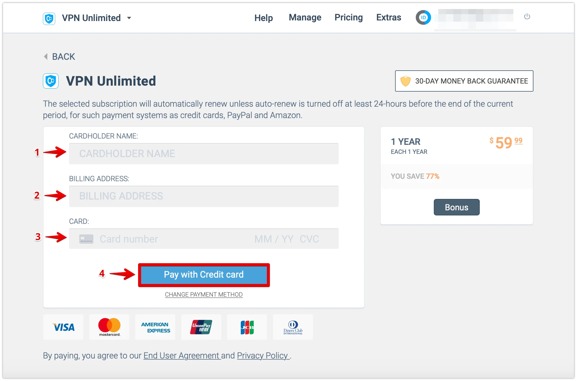 click Pay with Credit card.