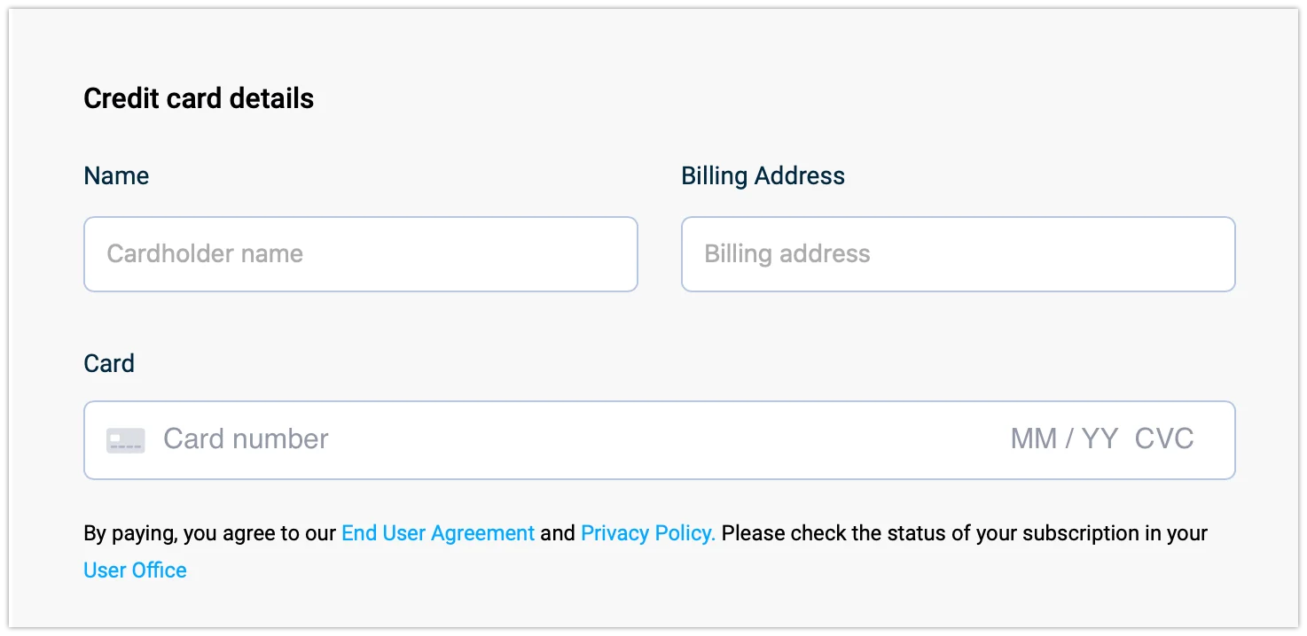 Fill in credit card details