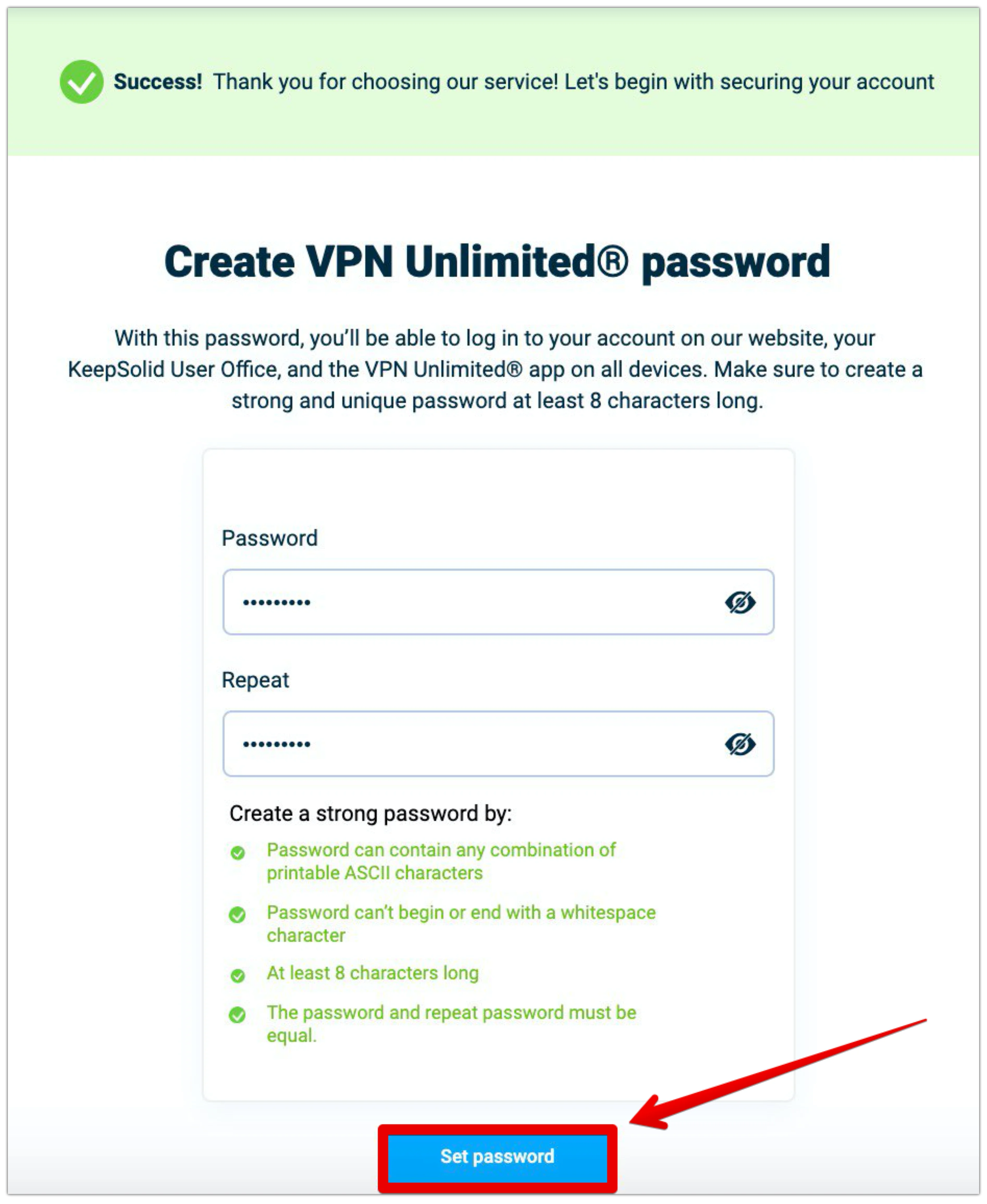 Create VPN Unlimited password