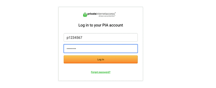 PIA χρήστη Accoun Login