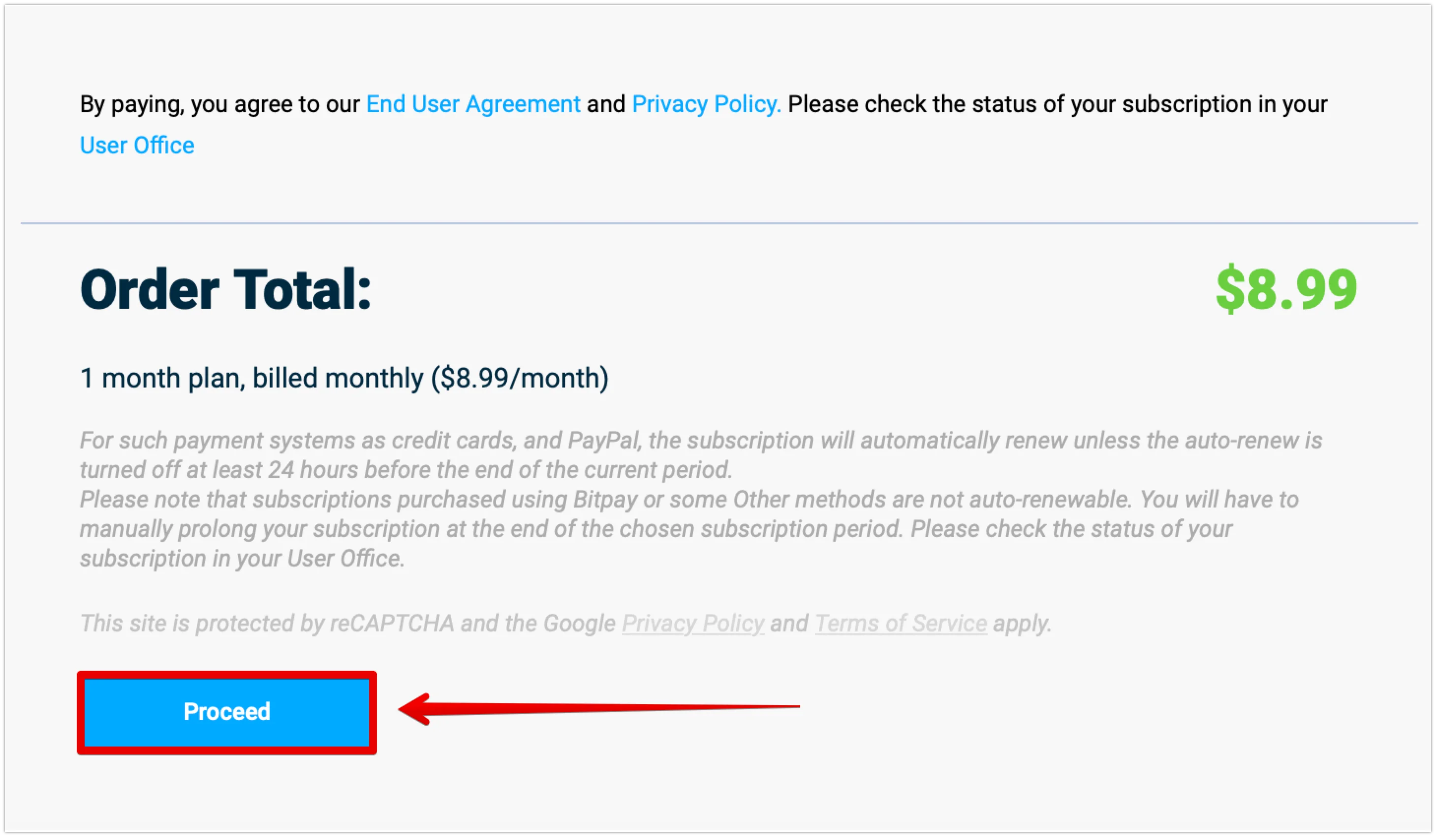 Click Proceed to pay with PayPal