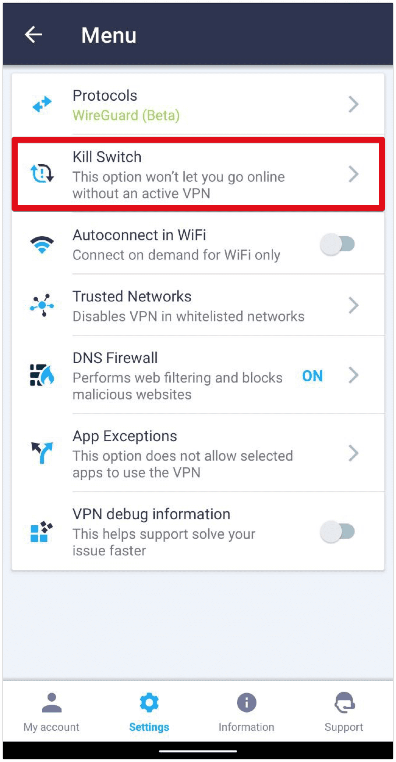 The Kill Switch feature on Android in VPN Unlimited