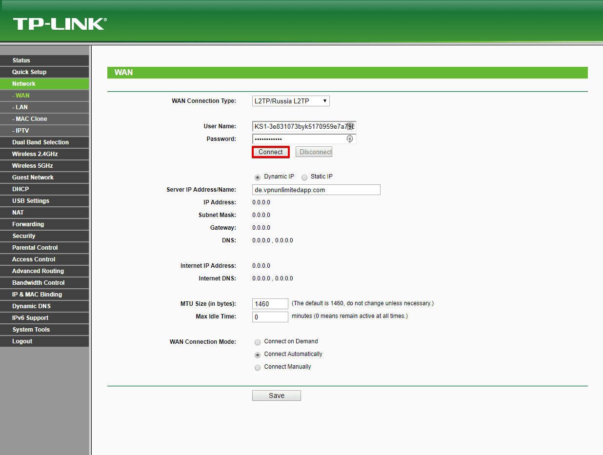 TP-Link Archer C7 VPN. Connect to a VPN server