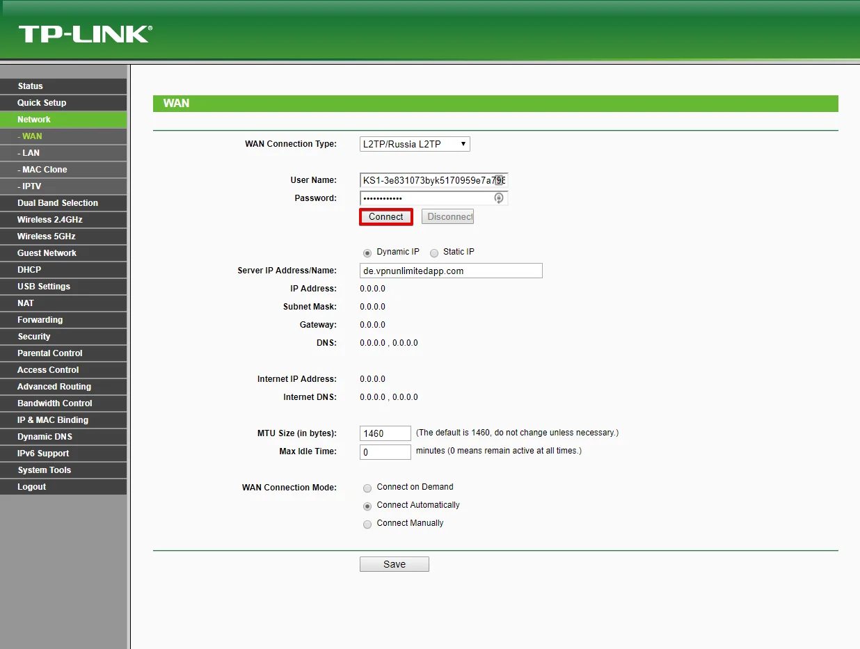 TP-Link Archer C7 VPN. Connect to a VPN server