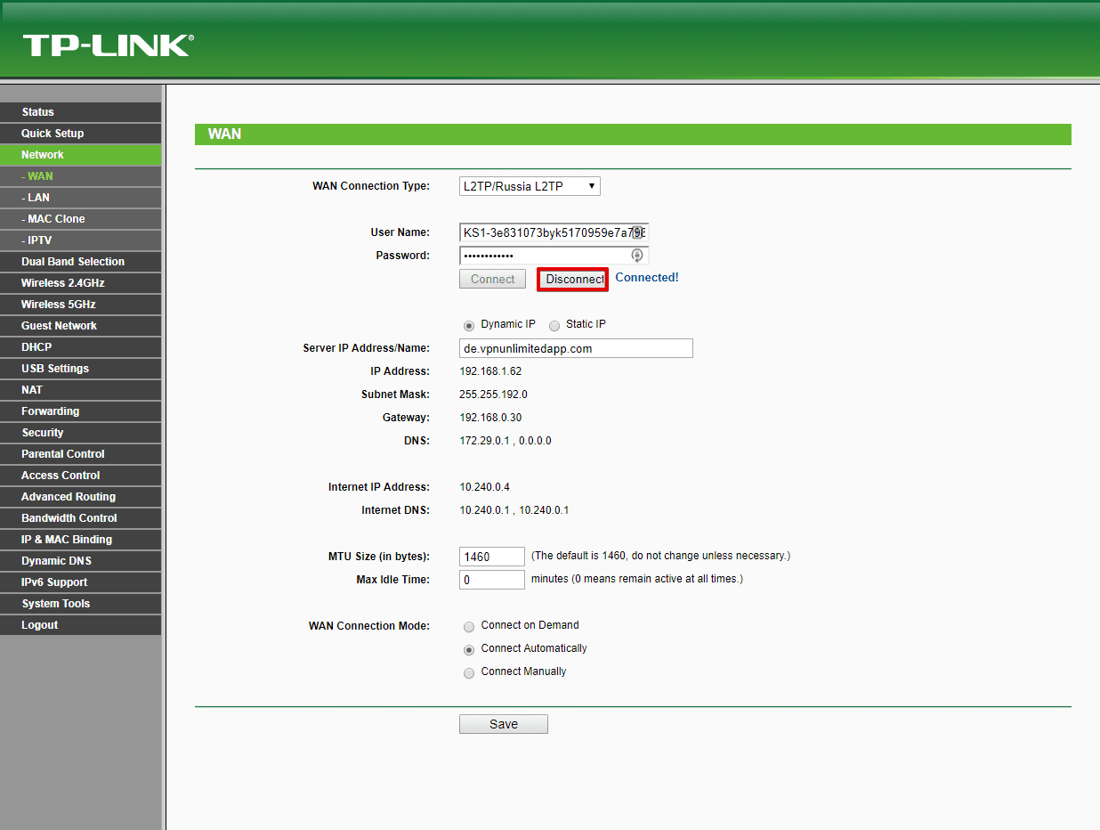 VPN sur le routeur TP-Link. Débranchement d'un serveur VPN