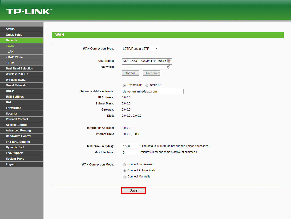 Ρυθμίστε το VPN σε δρομολογητή TP-Link. Αποθήκευσε τις αλλαγές