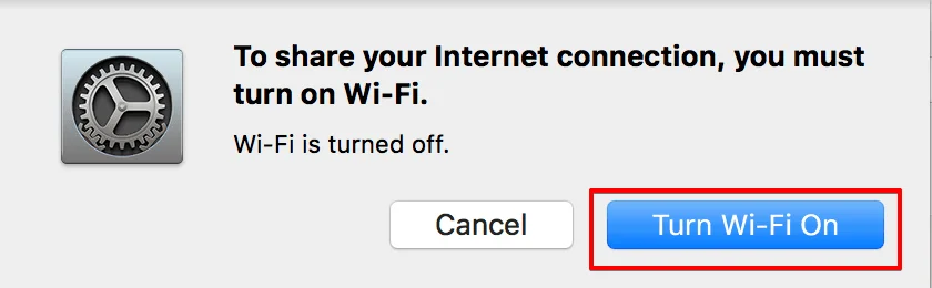 How to share VPN connection over WiFi Mac - Now, you can enable Internet Sharing. Click Turn WiFi On