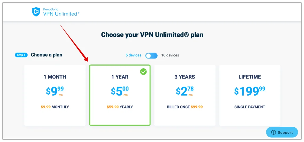 Choose VPN plan