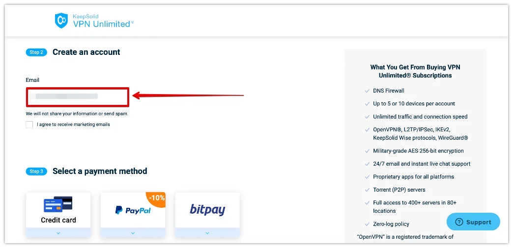 3. In step 2, you need to create an account by entering your email address. Or if you're not a new user, just fill in an email address from an existing account.