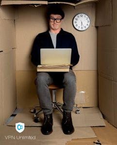 A guy sitting in a box with a clock, trying to avoid time restrictions on content