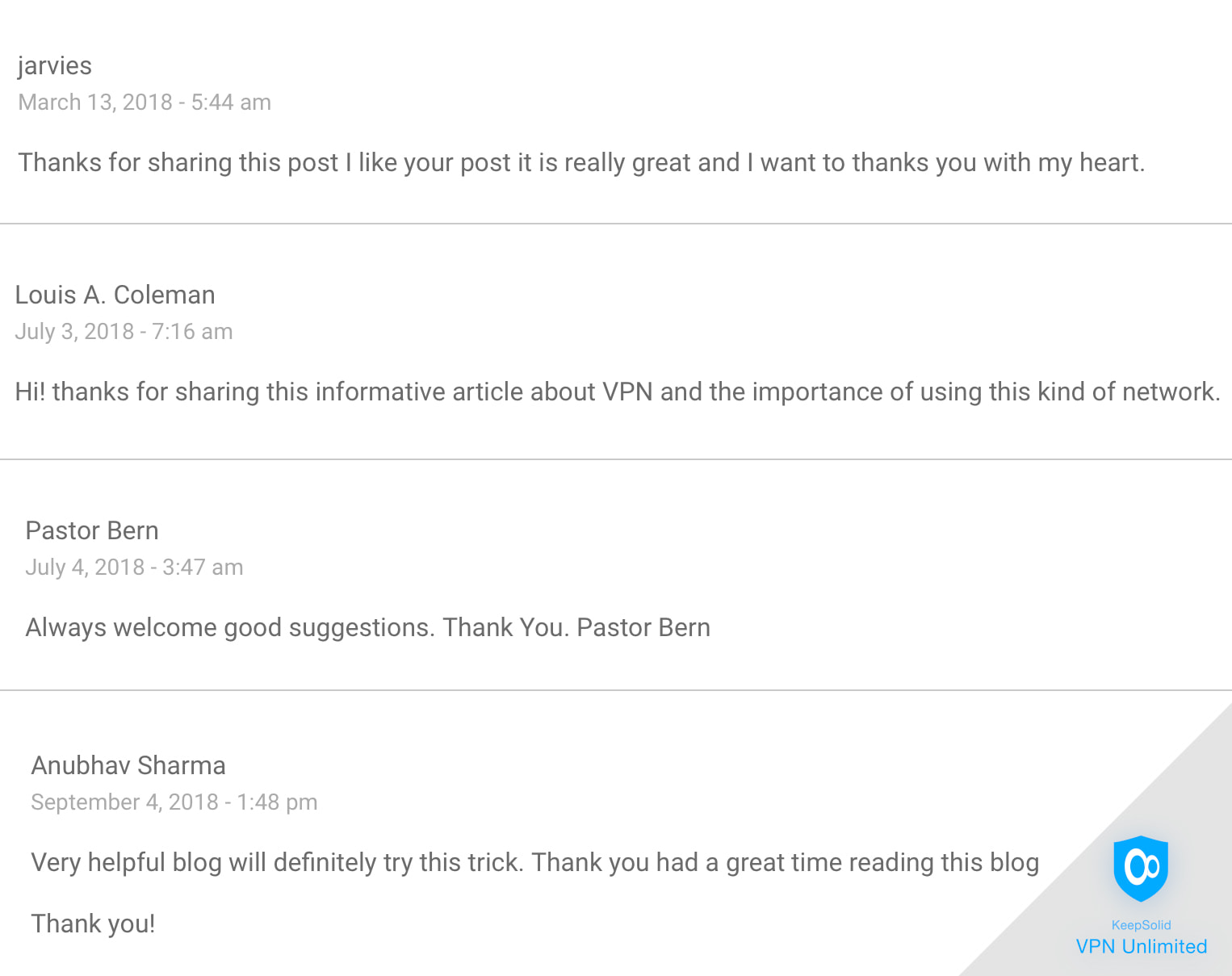 Our readers' top comments about KeepSolid VPN Unlimited blog