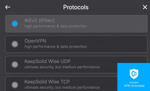 KeepSolid VPN Unlimited VPN protocols: IKEv2, OpenVPN, and KeepSolid Wise