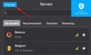 KeepSolid VPN Unlimited Ping Test feature
