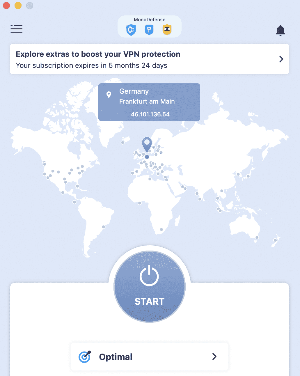 VPN Unlimited for Mac, Start button