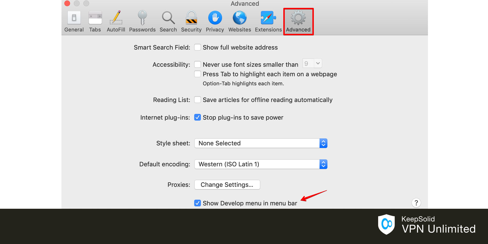 How to disable WebRTC in Safari, Advanced settings