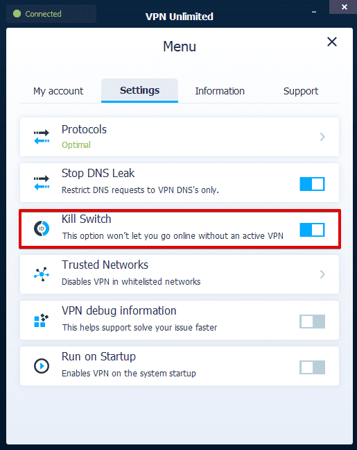 Kill Switch feature of KeepSolid VPN Unlimited app. Enable it and download torrents completely anonymously and securely