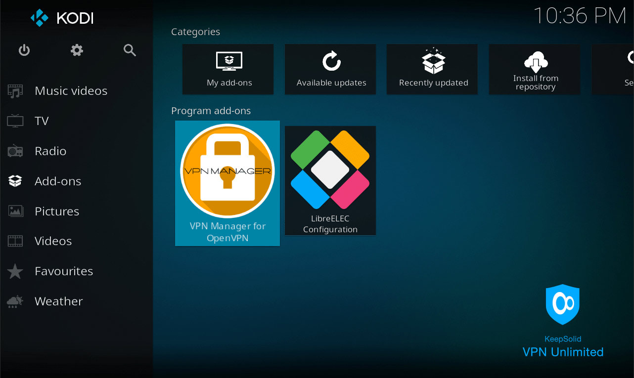 Kodi VPN manager for OpenVPN