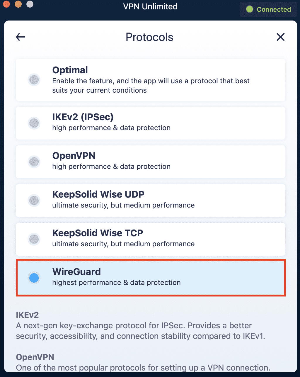 WireGuard VPN protocol in KeepSolid VPN Unlimited app