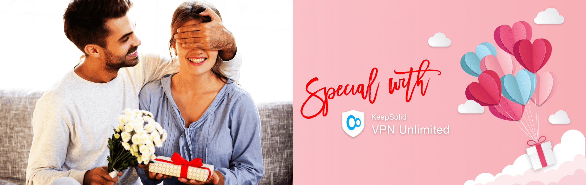 A man making surprise to a woman with a present which he bought online and cleared cookies not to give away the secret