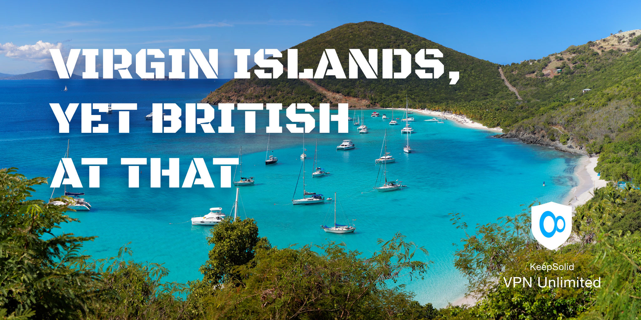 Panoramic view of tropical shoreline in British Virgin Island (BVI), that are home for many offshore VPNs