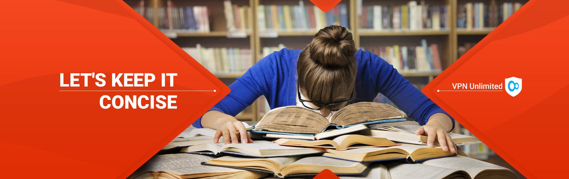 Tired student in a library. "What is VPN?" and other difficult questions should be explained simple